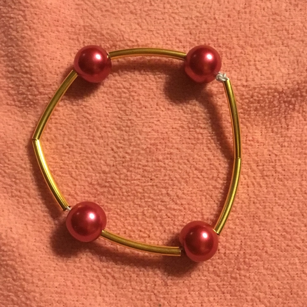 Red Pearl and Gold Love Bracelet